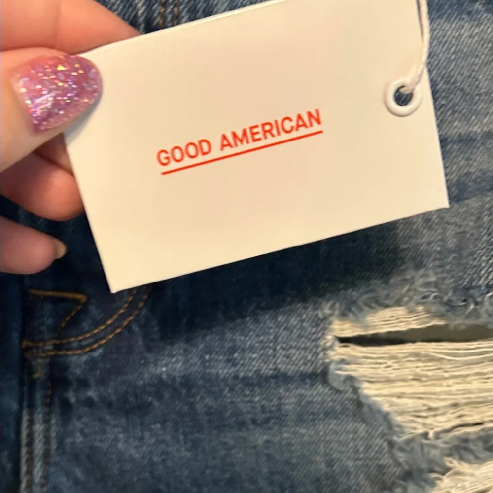 Good American Blue Distressed Jean Shorts - Picture 3 of 6